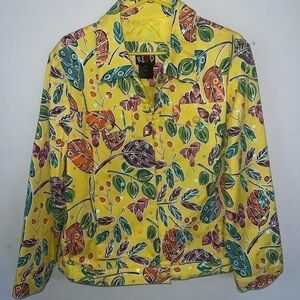 Redd jeans jacket size 12 yellow flores zipper down with packets Avant Garde